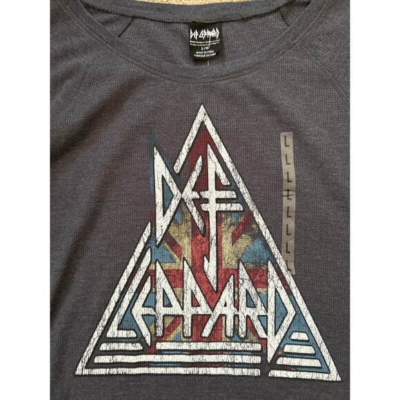 NWOT Def Leopard Raglan Navy Blue Long Sleeve Knit Thermal Graphic Top Size L - Picture 3 of 7